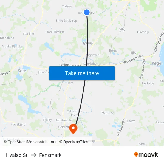 Hvalsø St. to Fensmark map