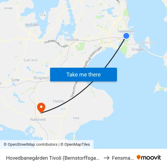 Hovedbanegården Tivoli (Bernstorffsgade) to Fensmark map