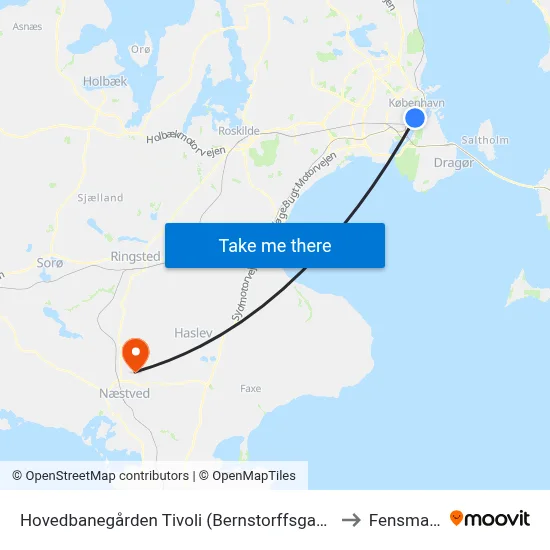 Hovedbanegården Tivoli (Bernstorffsgade) to Fensmark map