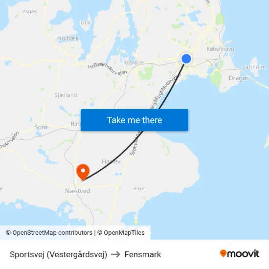 Sportsvej (Vestergårdsvej) to Fensmark map