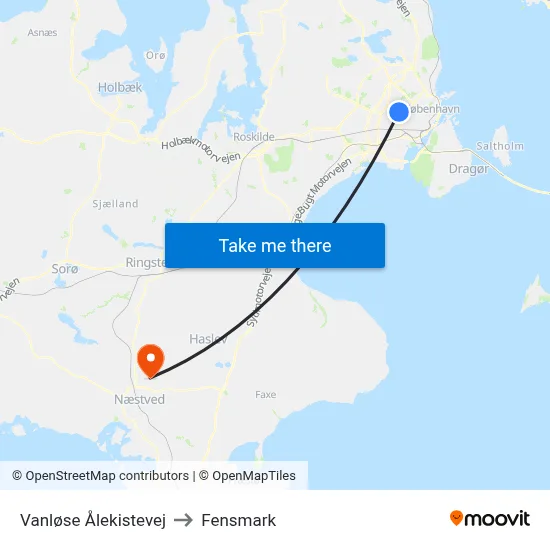 Vanløse Ålekistevej to Fensmark map