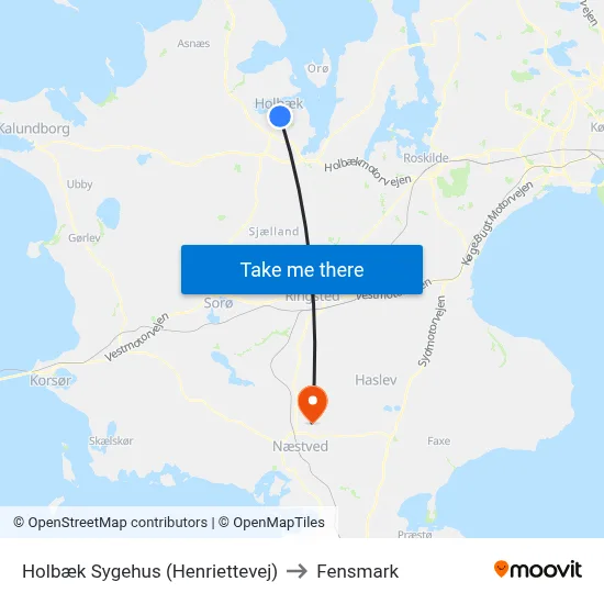 Holbæk Sygehus (Henriettevej) to Fensmark map