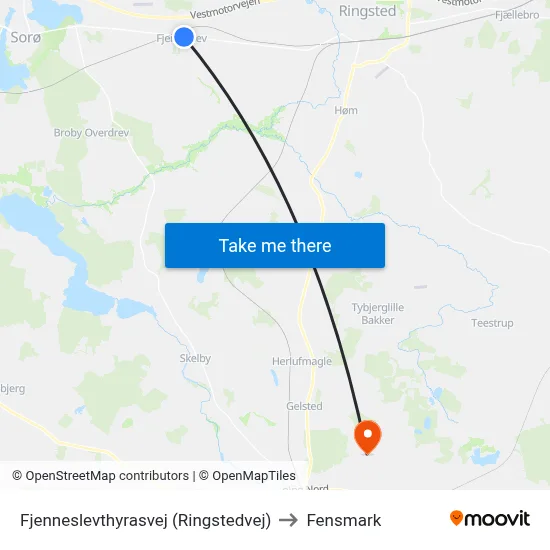 Fjenneslevthyrasvej (Ringstedvej) to Fensmark map