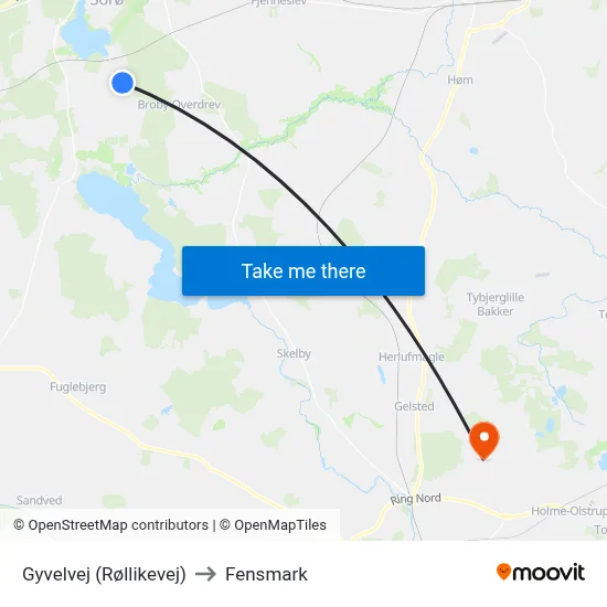 Gyvelvej (Røllikevej) to Fensmark map