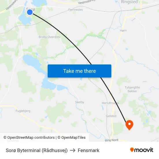 Sorø Byterminal (Rådhusvej) to Fensmark map