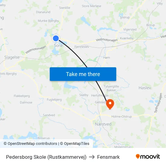 Pedersborg Skole (Rustkammervej) to Fensmark map