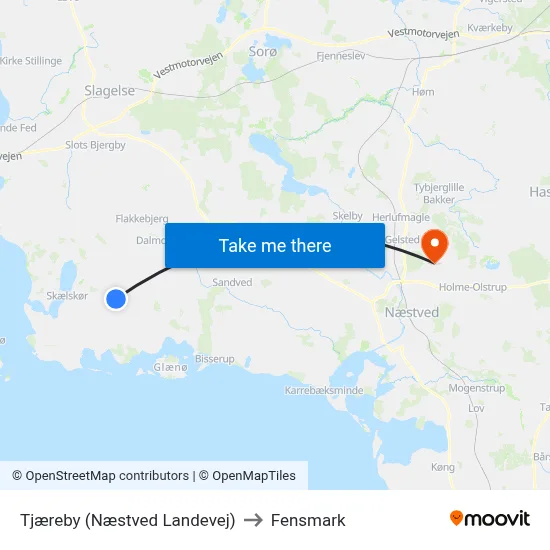 Tjæreby (Næstved Landevej) to Fensmark map