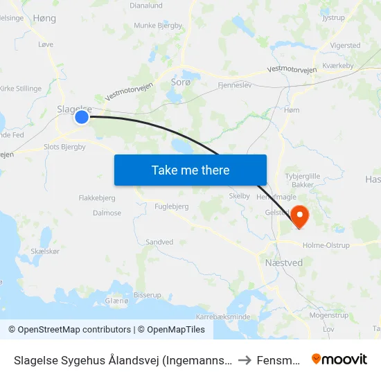 Slagelse Sygehus Ålandsvej (Ingemannsvej) to Fensmark map