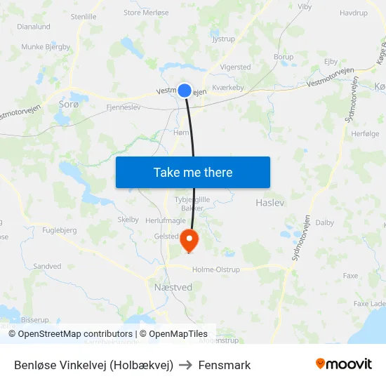 Benløse Vinkelvej (Holbækvej) to Fensmark map