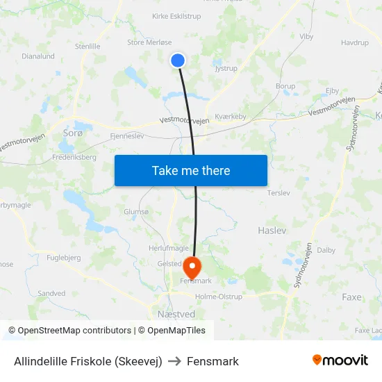 Allindelille Friskole (Skeevej) to Fensmark map