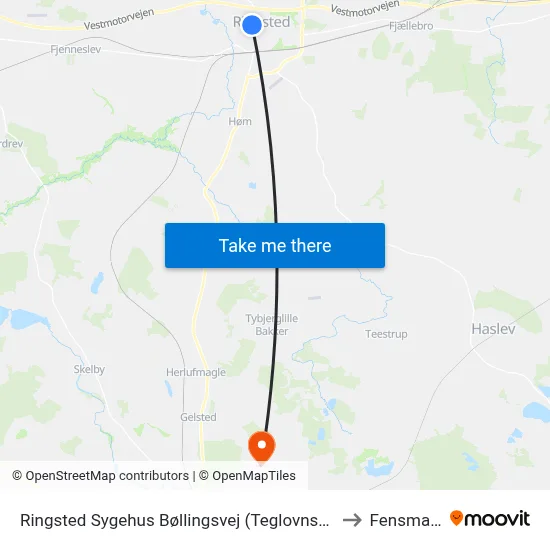Ringsted Sygehus Bøllingsvej (Teglovnsvej) to Fensmark map