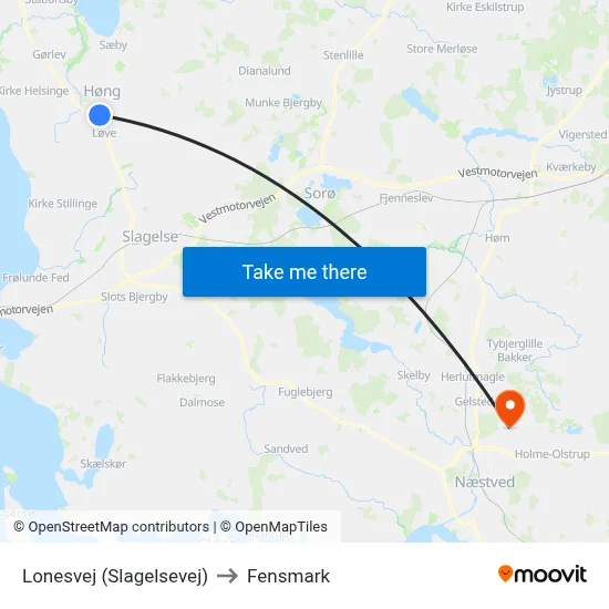 Lonesvej (Slagelsevej) to Fensmark map