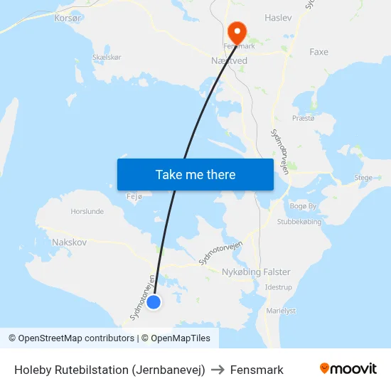 Holeby Rutebilstation (Jernbanevej) to Fensmark map