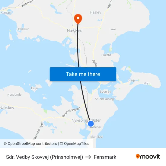 Sdr. Vedby Skovvej (Prinsholmvej) to Fensmark map