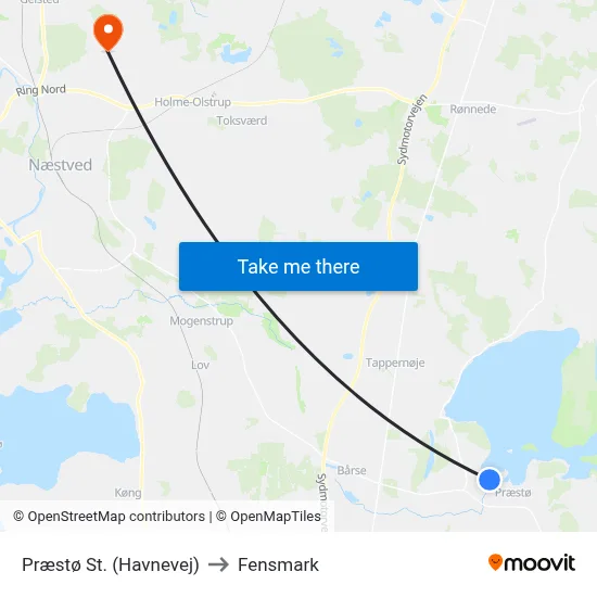 Præstø St. (Havnevej) to Fensmark map