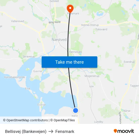 Bellisvej (Bankevejen) to Fensmark map