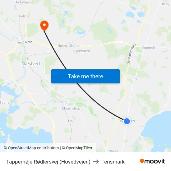 Tappernøje Rødlersvej (Hovedvejen) to Fensmark map