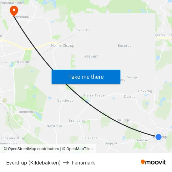 Everdrup (Kildebakken) to Fensmark map
