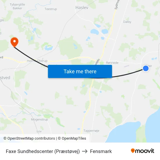 Faxe Sundhedscenter (Præstøvej) to Fensmark map