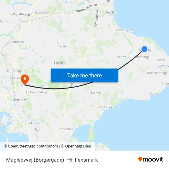 Maglebyvej (Borgergade) to Fensmark map