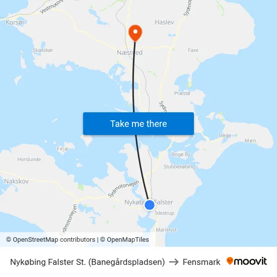 Nykøbing Falster St. (Banegårdspladsen) to Fensmark map