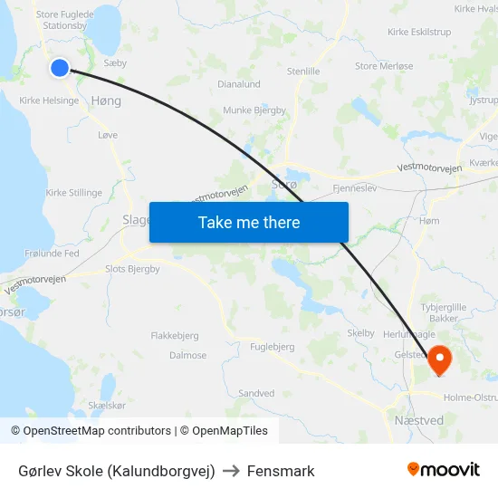 Gørlev Skole (Kalundborgvej) to Fensmark map