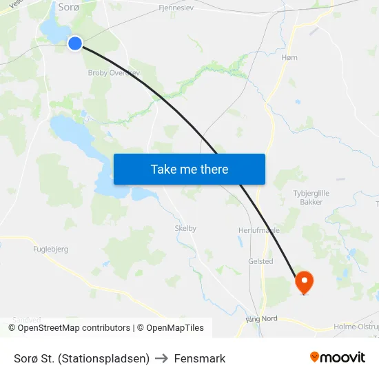 Sorø St. (Stationspladsen) to Fensmark map