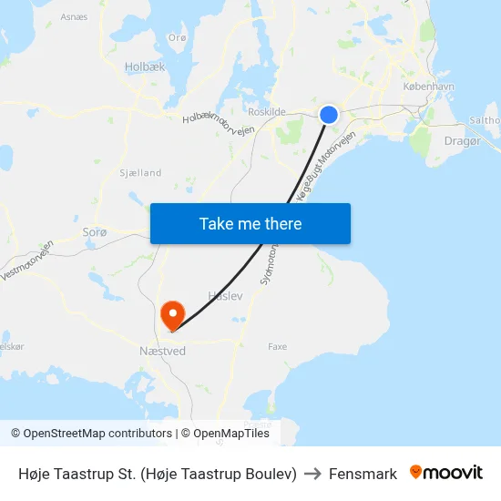 Høje Taastrup St. (Høje Taastrup Boulev) to Fensmark map