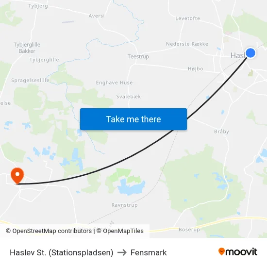 Haslev St. (Stationspladsen) to Fensmark map
