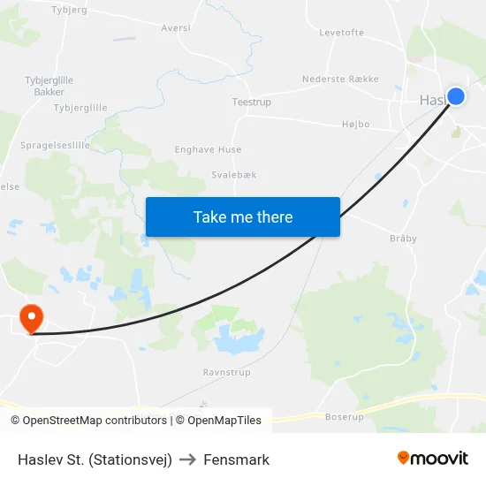 Haslev St. (Stationsvej) to Fensmark map