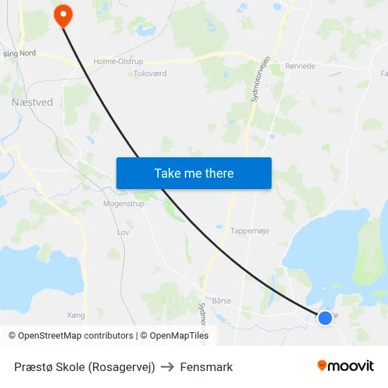 Præstø Skole (Rosagervej) to Fensmark map