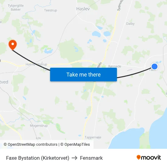 Faxe Bystation (Kirketorvet) to Fensmark map