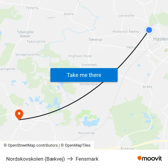 Nordskovskolen (Bækvej) to Fensmark map