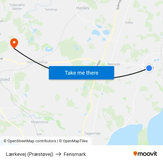 Lærkevej (Præstøvej) to Fensmark map
