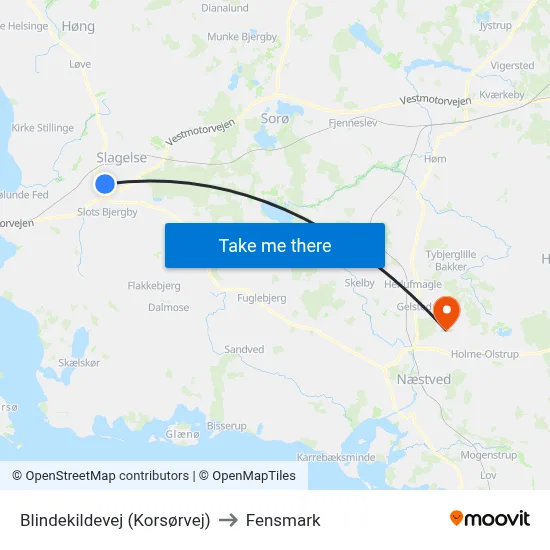 Blindekildevej (Korsørvej) to Fensmark map