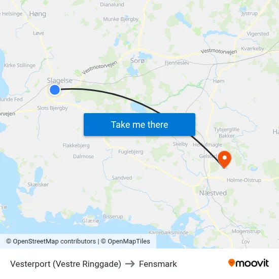 Vesterport (Vestre Ringgade) to Fensmark map