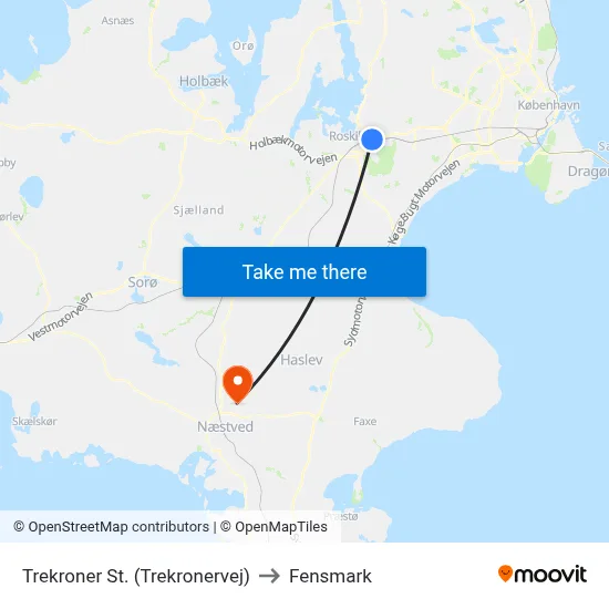 Trekroner St. (Trekronervej) to Fensmark map