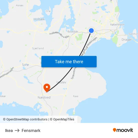 Ikea to Fensmark map