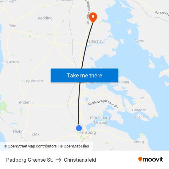 Padborg Grænse St. to Christiansfeld map