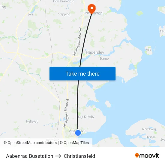 Aabenraa Busstation to Christiansfeld map