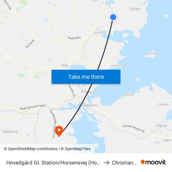 Hovedgård Gl. Station/Horsensvej (Horsens Kom) to Christiansfeld map