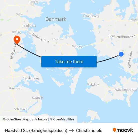 Næstved St. (Banegårdspladsen) to Christiansfeld map
