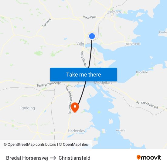 Bredal Horsensvej to Christiansfeld map