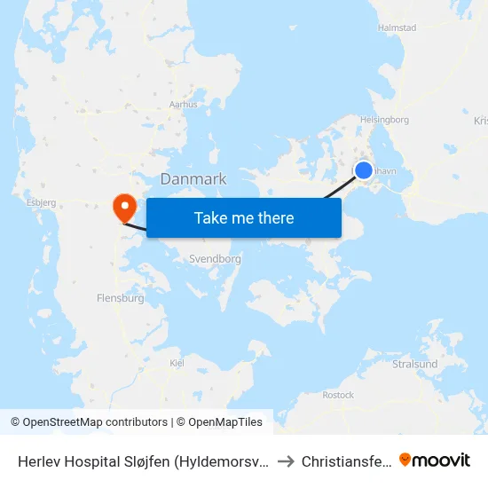 Herlev Hospital Sløjfen (Hyldemorsvej) to Christiansfeld map