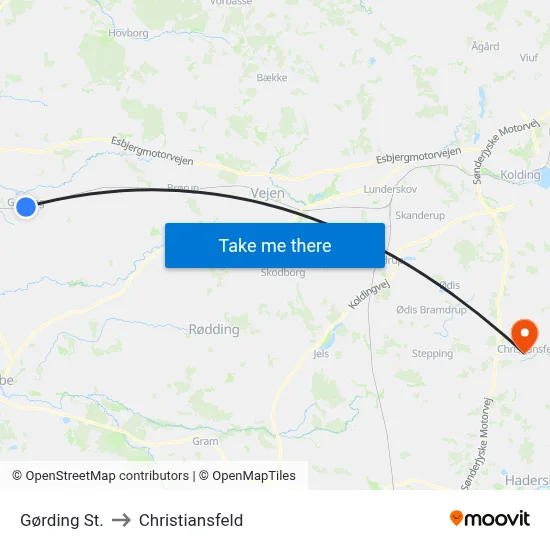 Gørding St. to Christiansfeld map