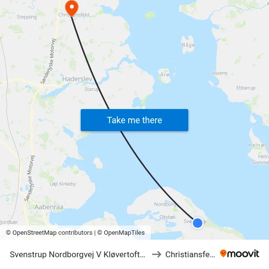 Svenstrup Nordborgvej V Kløvertoften to Christiansfeld map