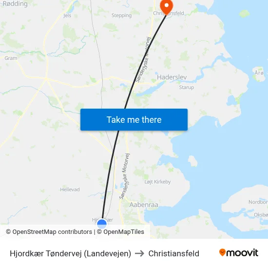 Hjordkær Tøndervej (Landevejen) to Christiansfeld map