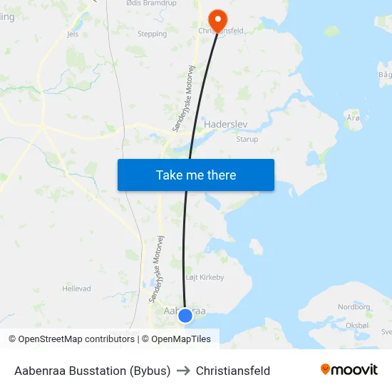 Aabenraa Busstation (Bybus) to Christiansfeld map