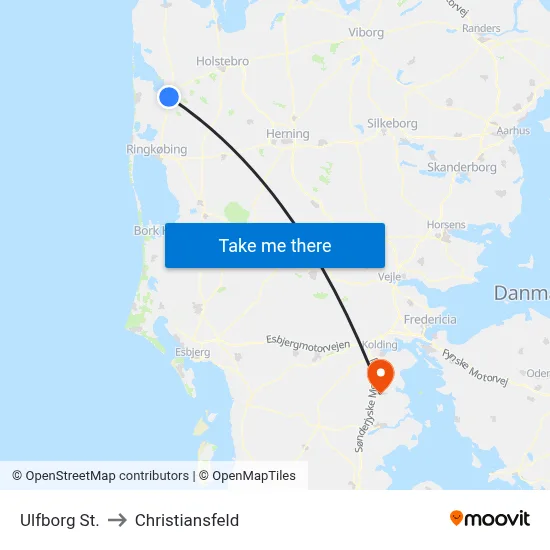 Ulfborg St. to Christiansfeld map