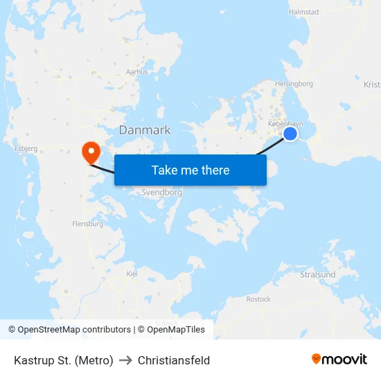 Kastrup St. (Metro) to Christiansfeld map